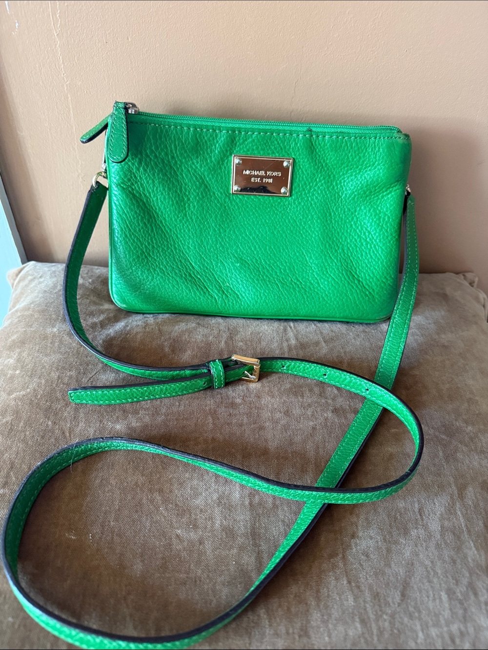 Michael Kors Emerald Green Pebbled Leather Crossbody